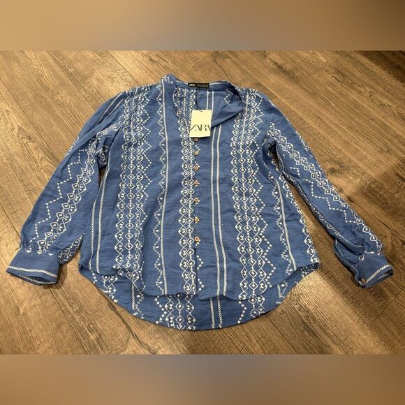 Zara Blue Patterned Blouse - Picture 3 of 5
